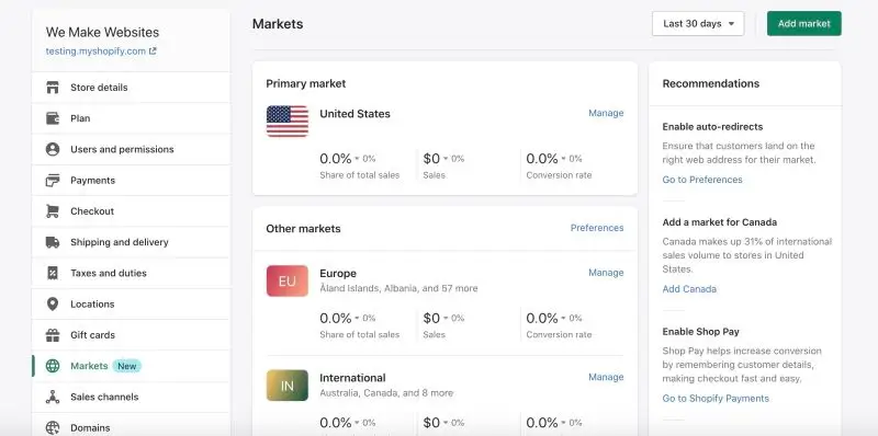 Shopify settings for international sales