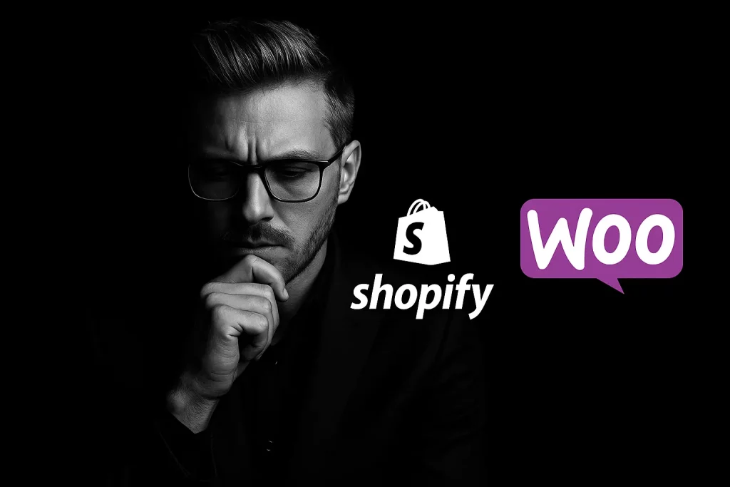 Homme choisissant entre Shopify vs WooCommerce