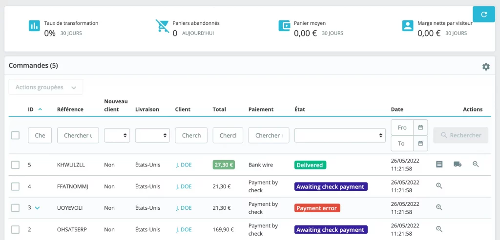 PrestaShop Back Office