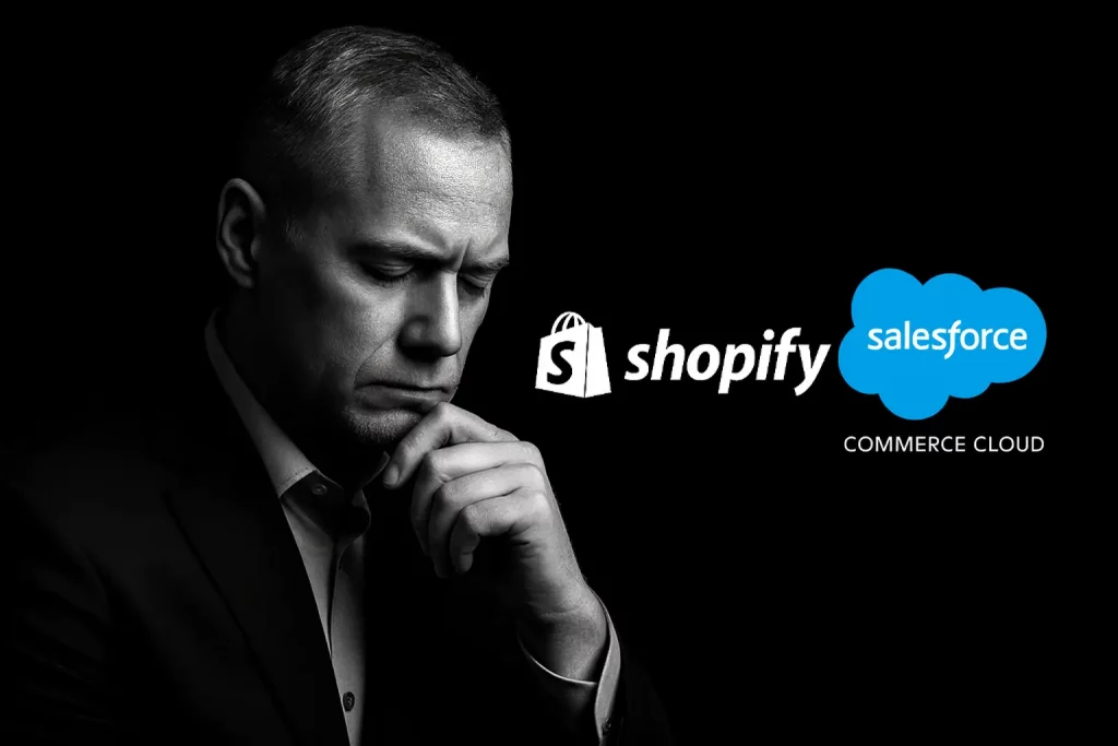 Homme choisissant entre Shopify vs Salesforce Commerce Cloud
